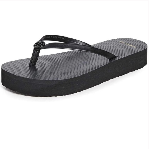 Tory Burch Shoes - NWT Tory Burch Thin leather Strap Black Platform Flip Flop in size 10